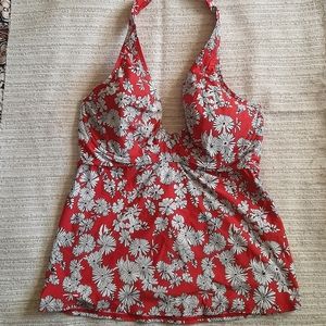 Birdsong red floral halter swim top